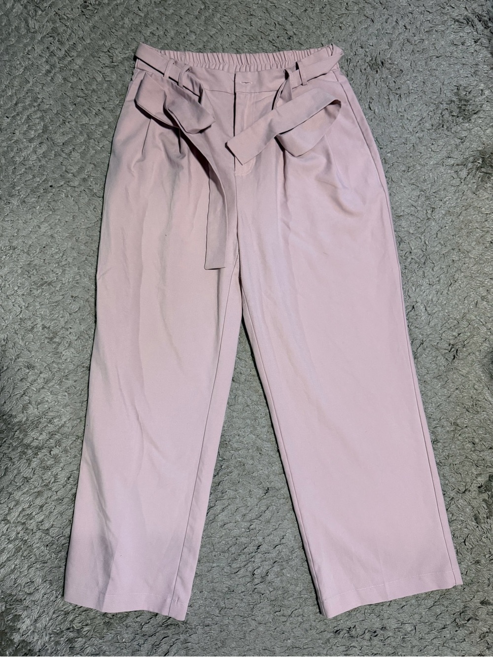 High-Rise Paperbag Waist Trousers in Light Pink
